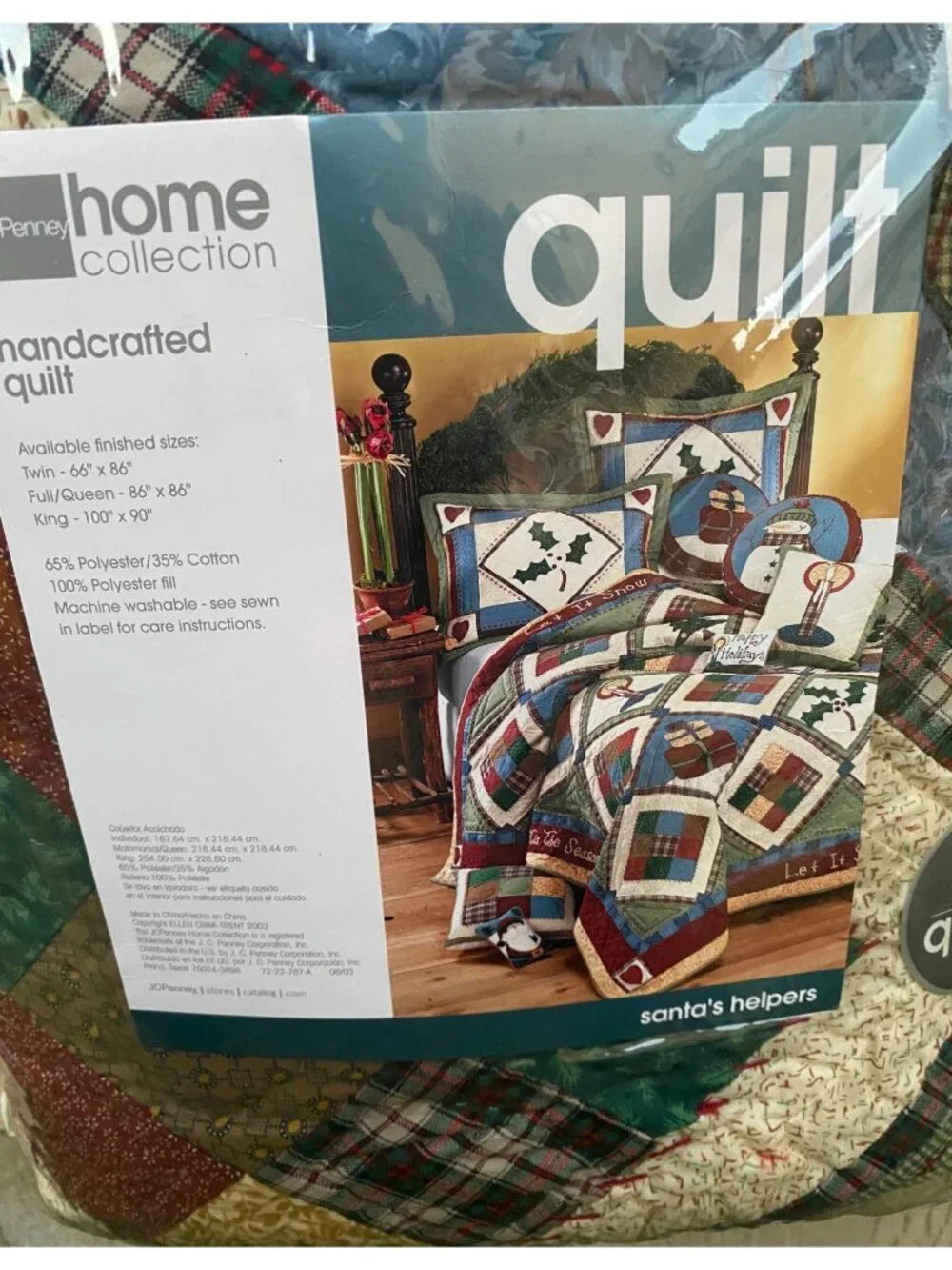 2003 JCPenney Santa's Helpers Christmas Patchwork Quilt Full Queen NEW
